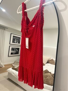 Indah Red Polka Dot Ruffle Mini Dress